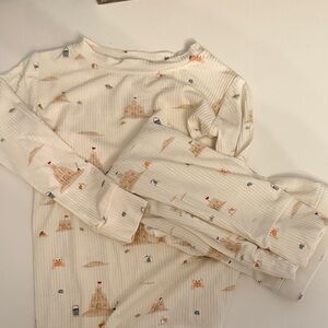 Kids Cream Pajama Set with Sandcastle Print 2T